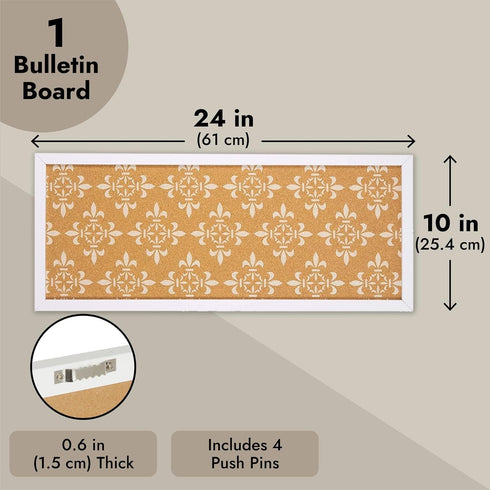 Juvale Cork Bulletin Board - 10 x 24 inch with White Frame, Decorative Hanging Pin Board for Office, Home Decor