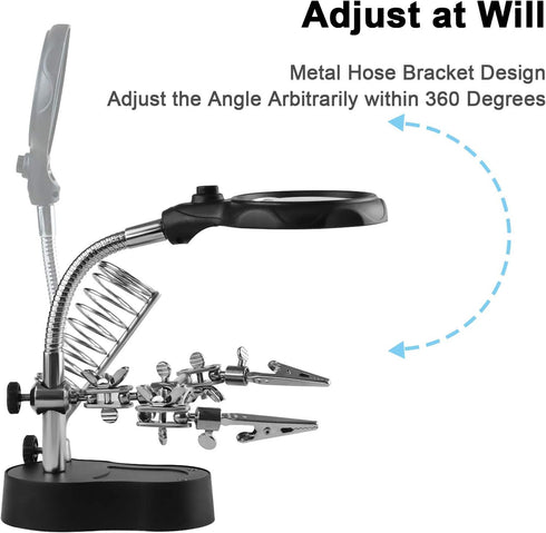 Helping Hands Magnifying Glass Soldering Station, LED Lighted 3.5X 12X Magnifier with Clips