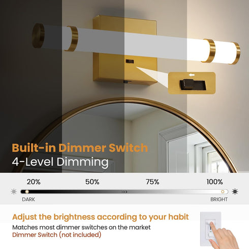 15.4 Inch 10W Dimmable 5CCT Dimmer) Gold Bathroom Vanity Light - LED Modern Bathroom Light Fixtures Over Mirror