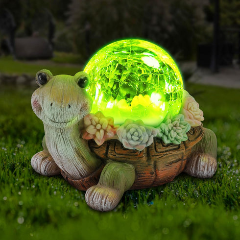 Solar Turtle Garden Statue Lights for Outdoor Decor with Succulent and LED