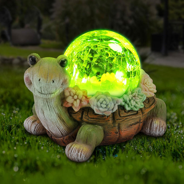 Solar Turtle Garden Statue Lights for Outdoor Decor with Succulent and LED