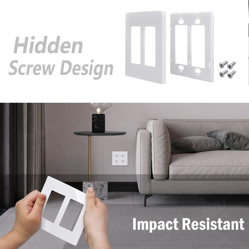 2 Pack 2-Gang Screwless Decorator/Rocker Wallplate Faceplate Cover for Outlet & Switch, Plus-Size, Glossy-White