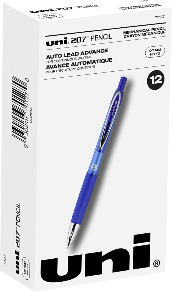 Uni-ball 207 Mechanical Pencil: 0.7mm, HB #2, Blue Barrel, 12 Count