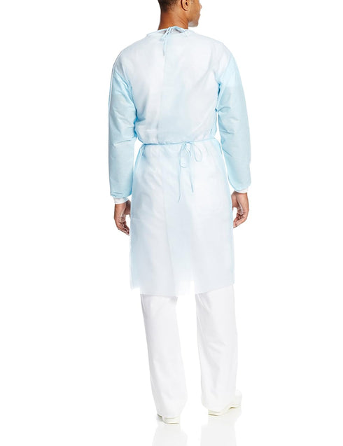VALUMAX 3370K-B Pack 10 Disposable Dual-Fabric Cover Gown, Fluid Resistant,Tie Back, Knit Cuffs, Blue, of Regular Size