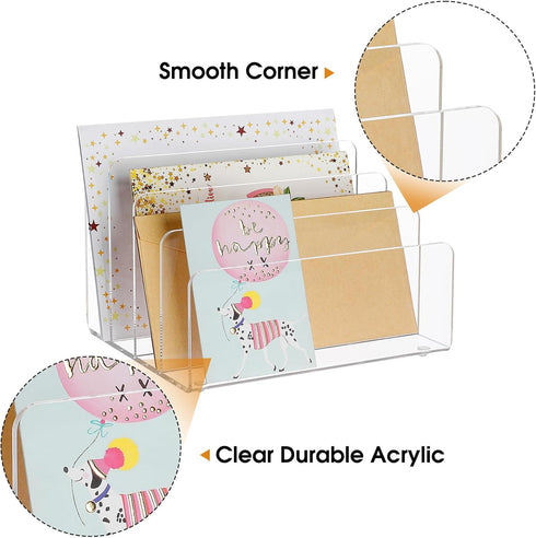MaxGear Acrylic File Organizer for Desk, 4 Section Clear File Holder, Vertical Mail Desk Organizer for Documents