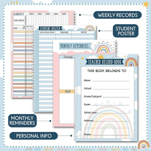 Boho Record Book, Teacher Spiral Bound Record Book, Class Gradebook, Office Supplies Gift for Teacher, Boho Decoration