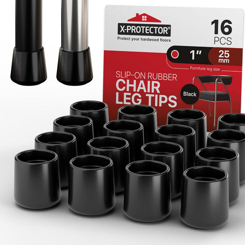 X-Protector Rubber Chair Leg Caps - 16 PCS 1" Non-Slip Rubber Feet