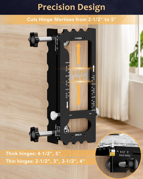HEYCODY 2.5" -5", 1/4" 5/8" Door Hinge Jig Tool for Router, Adjustable Aluminum Alloy Mortise Jig Fits Door Hinges Door