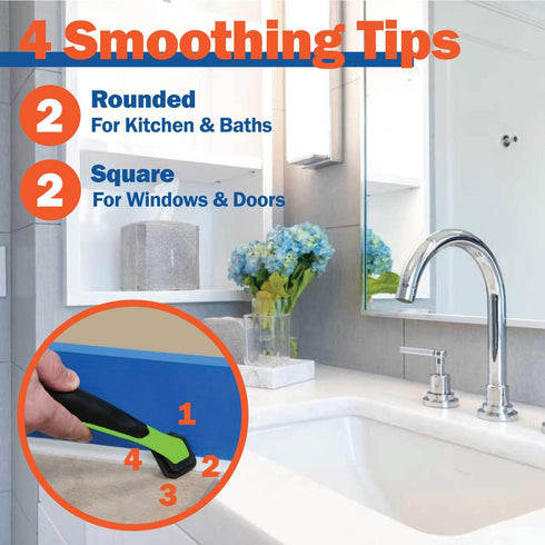 Warner Manufacturing 3-in-1 Caulk Tool, Easy Removal and Application Scraper, Brush and Applicator, Green