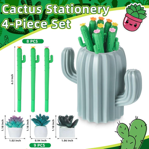 Resurhang 68 Set 8 50 9 Pcs Cactus Stationery Includes Cactus Pencil Holder Cactus Shaped Gel Ink Pens Waterproof Vinyl