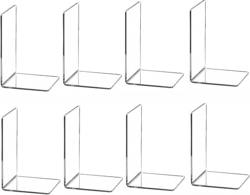 Clear Bookends for Heavy Books - 8pcs Acrylic Book Shelf Organizer for Desk, Plastic Heavy Duty Book Holders