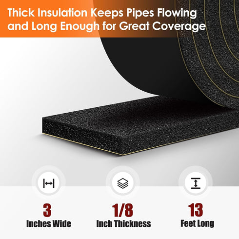 3 in Pipe Insulation Tape - Weather Resistant Foam Insulation Wrap for Outdoor Water Pipes