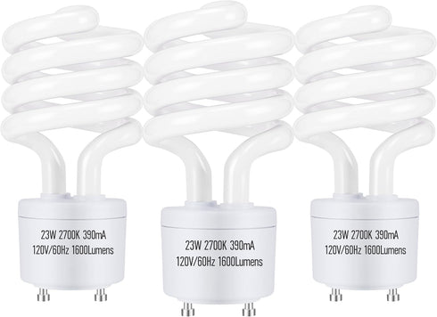 GU24 Base 2 Prong 23W 2700K 1600lm CFL Light Bulbs, T3 Spiral