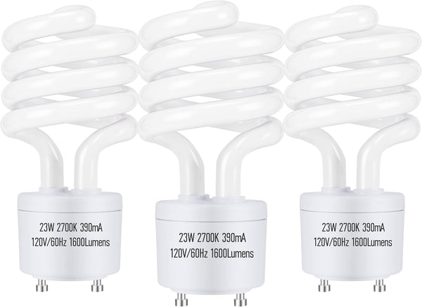 GU24 Base 2 Prong 23W 2700K 1600lm CFL Light Bulbs, T3 Spiral