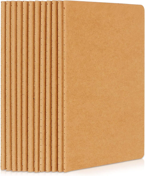 EUSOAR Blank Page Notebook, 12pcs A5 5.5"x8.3" 60 Pages Soft Cover Kraft Journals for School & Office