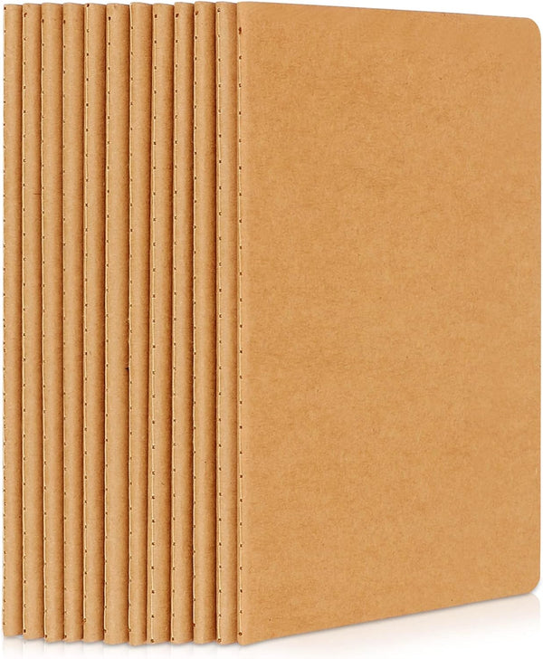 EUSOAR Blank Page Notebook, 12pcs A5 5.5"x8.3" 60 Pages Soft Cover Kraft Journals for School & Office