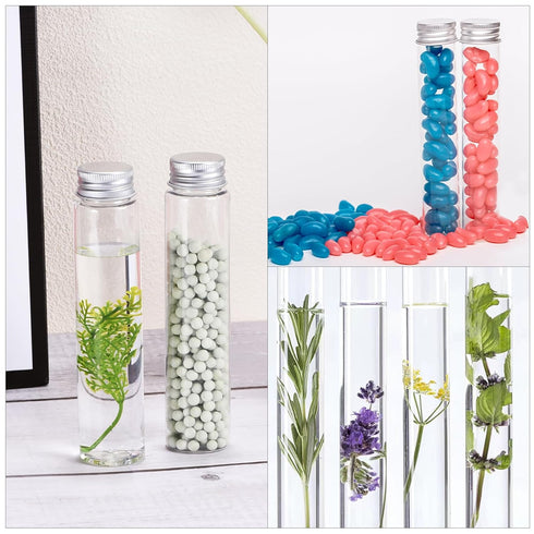 PATIKIL 80ml Plastic Test Tubes with Screw Caps, 6Pcs 128x33mm Flat Bottom Tubes for Candy Bead Storage