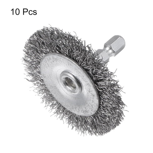 uxcell 10Pcs 2" High Carbon Steel Wire Wheel Brush with 1/4-Inch Hex Shank for Rust Removal and Scrubbing