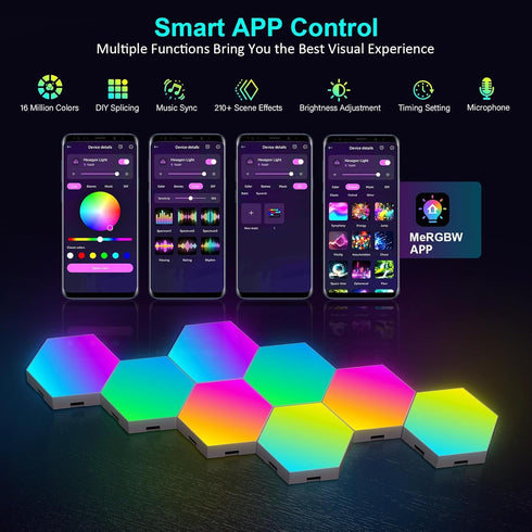 8 Pack Kangtaixin Hexagon LED Lights - RGB Wall Panels with Music Sync, Smart App & Remote Control, DIY Modular Hex