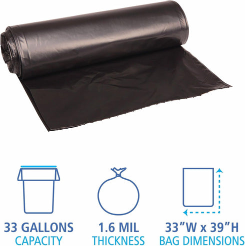 33 1.6 33" 39", 10 10 Boardwalk Recycled Low-Density Polyethylene Can Liners, Gallon Garbage Bags, mil, x Black