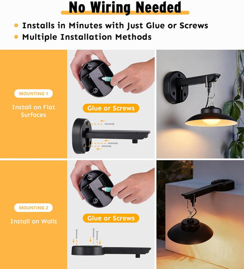 Joyoowild 200lm 3 Garage(2 Pack) Solar Barn Lights Outdoor with Lighting Modes & Motion Sensor, No Wiring Needed, Solar