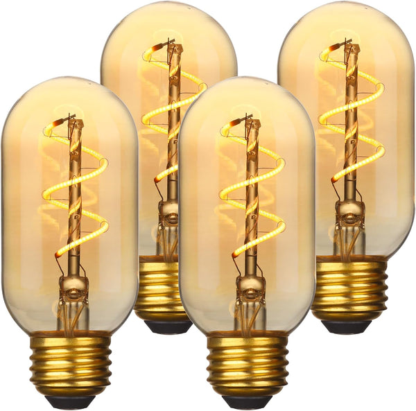 Dimmable T45 T14 E26 2700K 4W Amber Tubular LED Bulbs, Vintage Edison Warm Yellow, 550Lm, Pack of 4