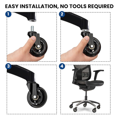 Office Chair Wheels for Carpet and Hardwood Floors, Heavy Duty Casters, Rubber Rollers Replacement, Black