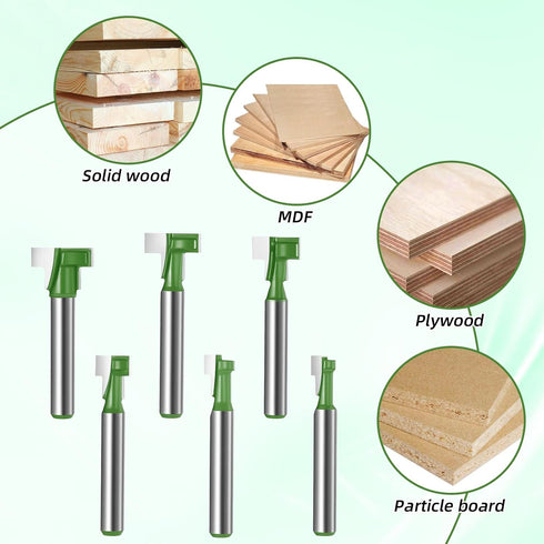 HaiFafafaing 6 1/4, 5/16, 3/8, 1/2, 9/16, 5/8 Inch Set PCS Keyhole Router Bit - Router Bits - Carbide Cutter Keyhole