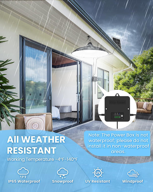 2000LM IP65 Solar Shed Light Indoor Outdoor, Solar Pendant Light Outdoor, Daytime Available with Pull String Switch