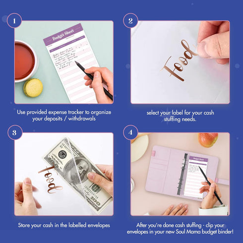 SOUL MAMA Budget Binder with Cash Envelopes, Pink Money Organizer for Budgeting, Money Saving Binder