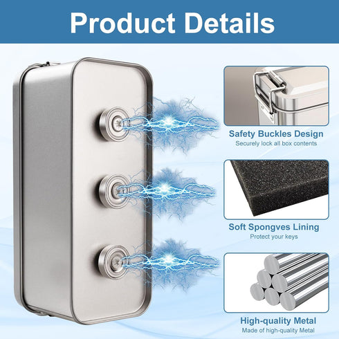 Upgraded Metal Magnetic Key Holder for Car, Waterproof Magnetic Key Box, Hide a Key Outside, Silver