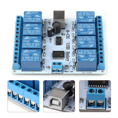 8-Channel 12V USB Relay Board - Module Controller for Automation Robotics