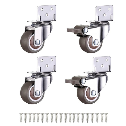 AONMTOAN 1.25 Inches L-Shaped Plate Swivel Caster, with Brake Rubber Caster, Side Mount