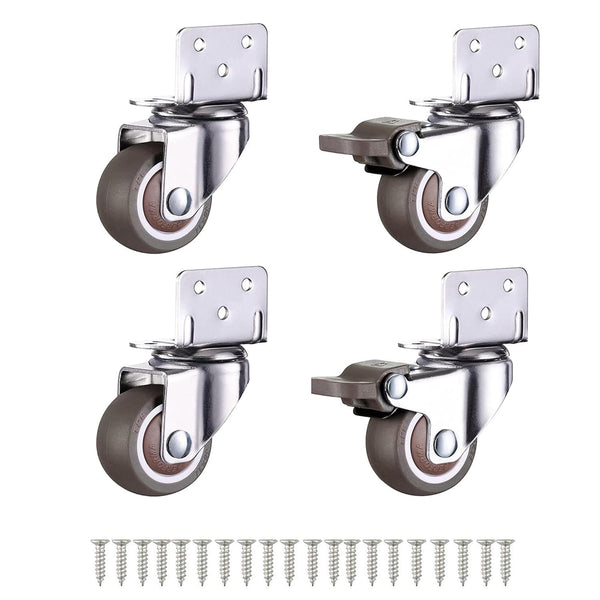 AONMTOAN 1.25 Inches L-Shaped Plate Swivel Caster, with Brake Rubber Caster, Side Mount