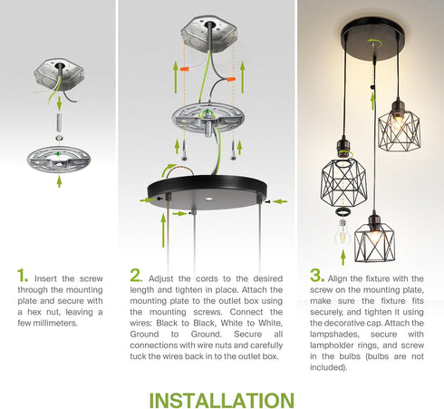 3xE26 120V ASD Black Pendant Light Fixture - ETL Modern Pendant Lights Kitchen Island, Industrial Hallway, Living Room