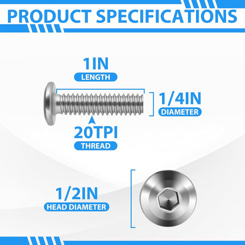 TROPUNAIL 1/4-20 1'', 304 (50-Pack) Hurricane Shutter Screws X Stainless Steel Sidewalk Bolts, Rust-Resistant
