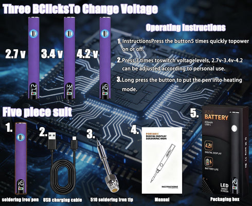 510 650mAh 3Speed Thread Battery Professional Cordless Soldering Iron with LED Display Precise Temp Control