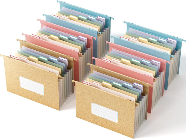 Wheat Straw Expanding Hanging File Folders, 3 Color File Organizer, 1.2" Accordion Pockets, Large Capacity, Letter Size