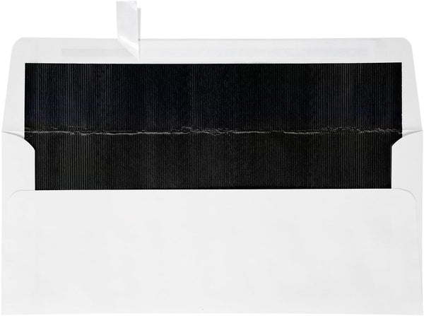 LUXPaper #10 Foil Lined Business Envelopes | Peel & Press | 4 1/8" x 9 1/2" | White w/Black LUX Lining | 50 Qty