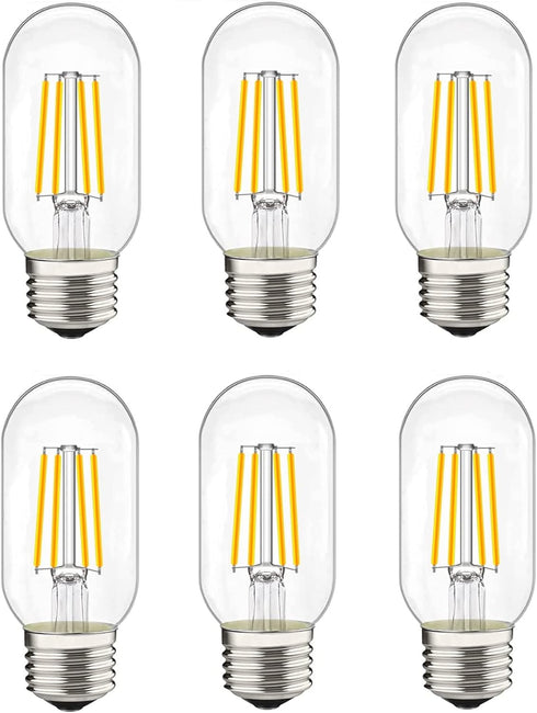 LED Tubular Bulb 4W, E26 Clear Edison Bulb, 40W Equivalent, 400 Lumens, 2700K Warm White, 6 Pack