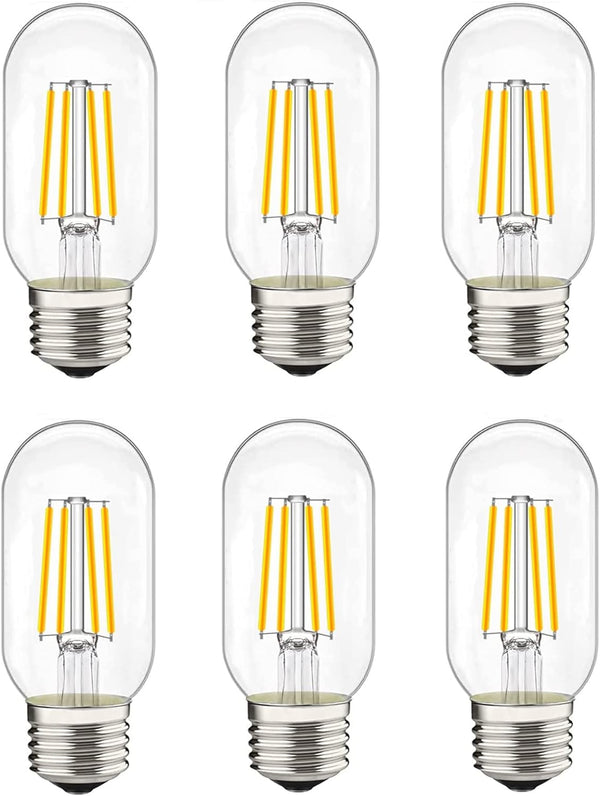 LED Tubular Bulb 4W, E26 Clear Edison Bulb, 40W Equivalent, 400 Lumens, 2700K Warm White, 6 Pack