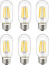 LED Tubular Bulb 4W, E26 Clear Edison Bulb, 40W Equivalent, 400 Lumens, 2700K Warm White, 6 Pack