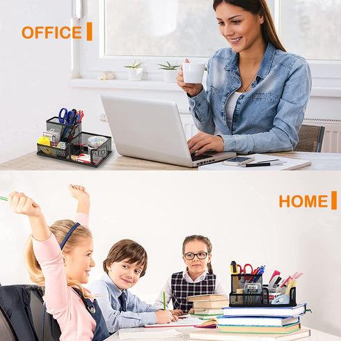 Pen Holder for Desk, 3 Compartments Mesh Pencil Holder Set with Cup and Paper Clip Holder, Ideal Office School Supplies