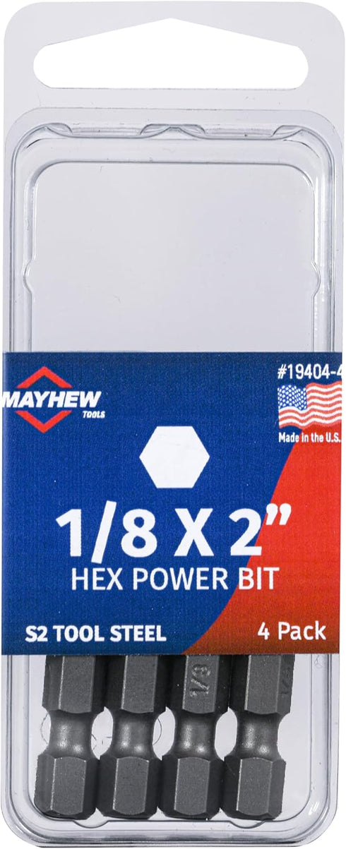 Mayhew Tools 19404-4 SAE Hex Power Bit, 1/8 x 2", 4-Pack by Mayhew Tools