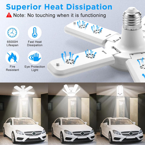 Kofarrten 80W 5 8000LM E26/E27 Bulbs (2 Packs) LED Garage Lights, LED Garage Ceiling Lights with Deformable Panels, LED