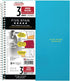 Five Star Spiral Notebooks, 3 Subject, Wide Ruled, 150 Sheets, 10-1/2" x 8", Gray, Lime, Teal, 3 Pack
