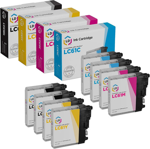 LD Compatible Ink Cartridge Replacement for Brother LC61 Series (8-Pack: 2 Black, 2 Cyan, 2 Magenta, 2 Yellow)