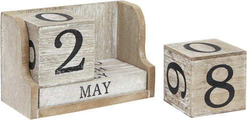 Juvale Wooden Perpetual Block Calendar for Desk - Rustic Farmhouse Decor, Month Date Display Blocks (5 x 4 In)