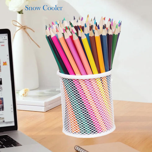 Pen Holder Mesh Pencil Holder, Metal Cup Organizer for Desk Office, White, 4 Pack