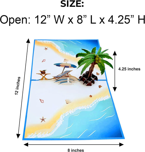 iGifts And Cards Oceanfront 3D Pop Up Greeting Card - Tree, Palms, Ocean, Beach, Vacation, Fun